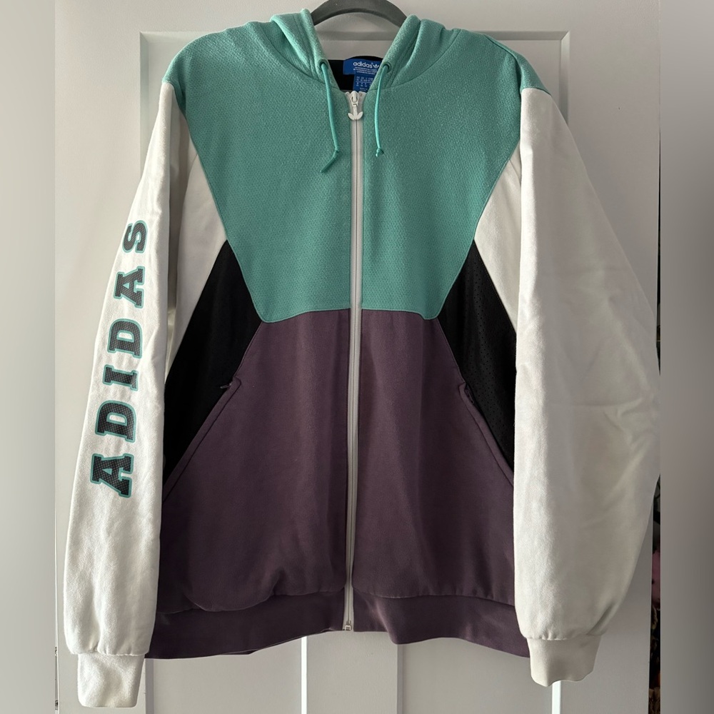 Adidas Colorblock Hooded Zip-Up Jacket Size XL
